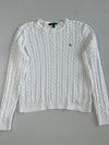 Lauren Ralph Lauren White Cable Knit Crewneck Sweater- (M)