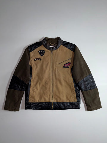 S.Oliver Faux Leather Patchwork Moto Jacket Leather + Cotton, biker collar (M)
