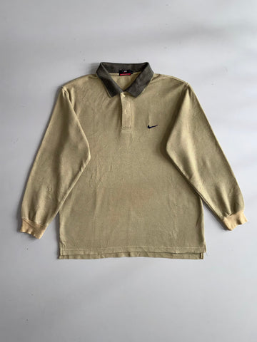 Nike Apparel Beige Long Sleeve Polo with Contrast Collar (L)