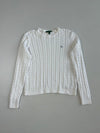 Lauren Ralph Lauren White Cable Knit Crewneck Sweater- (M)