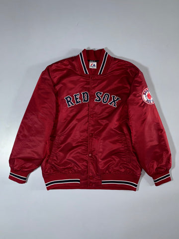 Boston Red Sox MLB Majestic Satin Snap-Up Jacket (Maroon) – Size (XL)