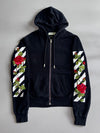 Off-White Black Zip Hoodie Diagonal Rose fully Embroidered Sleeves (M/L)