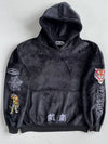 Black Velour Tiger & Spider Web Embroidered Hoodie(3Xl)
