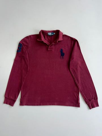 Polo Ralph Lauren Big Pony Embroidered Long Sleeve Rugby Polo Shirt Burgundy Size (L)