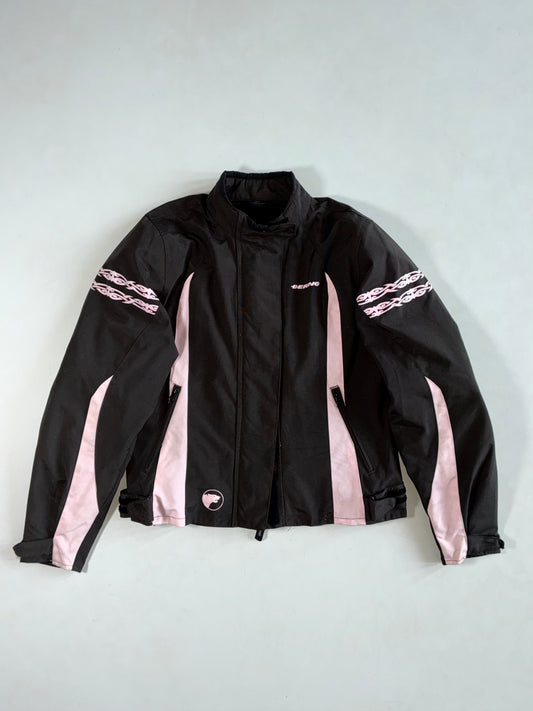 Bering Black and Pink Tribal Motorcycle Riding Jacket Padded(S/M)