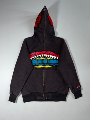 Vintage Reputation Black Lightning Shark Full Zip Hoodie (M)