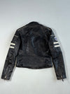 Vintage Bomb Boogie Black Leather Racing Patch Biker Jacket (XS)