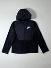 Nike Fleece Zip Hoodie – Black, Mixed Fabric Panels, (S)