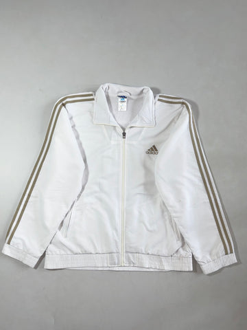 Vintage Adidas White Beige Stripe Track Jacket (L/XL)