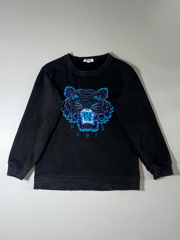 Kenzo Paris Blue Tiger Embroidered Black Sweatshirt (S)