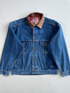 Vintage Leather Collar Denim Trucker Jacket (L)