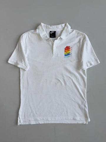 Nike Stacked Rainbow Logo Embroidered White Polo T-Shirt (M)
