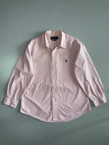 Ralph Lauren Custom Fit Pony Logo Micro Check Button-Down Shirt Pink/White (XL/2XL)