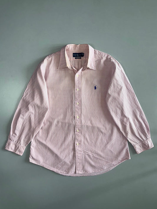 Ralph Lauren Custom Fit Pony Logo Micro Check Button-Down Shirt Pink/White (XL/2XL)