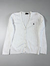 Polo Ralph Lauren White Cable-Knit V-Neck Cardigan with Black Pony Logo (S)