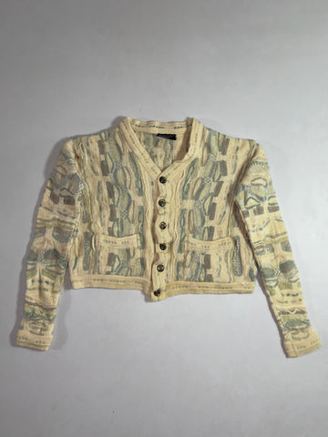 Vintage COOGI Australia 3D Textured Pure Wool Cropped Cardigan – Made in Australia Women’s (XS)