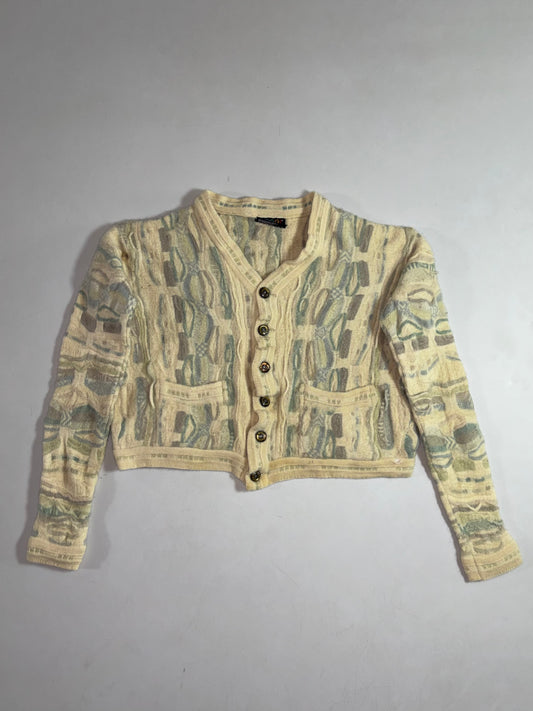 Vintage COOGI Australia 3D Textured Pure Wool Cropped Cardigan – Made in Australia Women’s (XS)