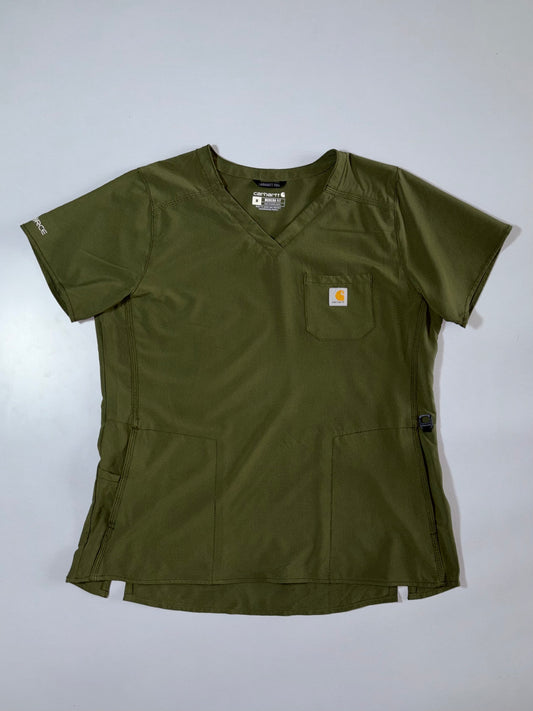 Carhartt Force Olive Green Scrub Top, Modern Fit (L)