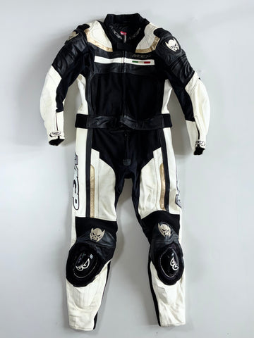 Vintage MGP x Berik Two-Piece Leather Racing Suit – White/Black/Gold  Padd with slider Jacket - (S)  (W:32 | L:38)