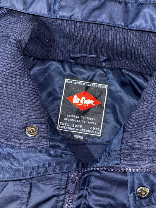 Lee Cooper Navy Hooded Puffer Jacket – Snap-Button Insulated Winter Jacket, (S)