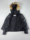 Vera Pelle Black Leather Jacket women’s attached cap with Fur-Trimmed Hood & Zip Pockets (XS)