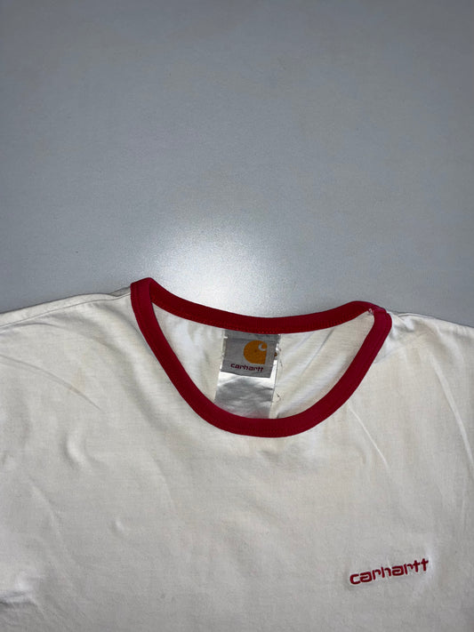 Carhartt WIP | Script Logo Ringer T-Shirt | White & Red (M)