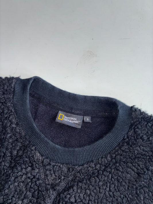 National Geographic Black Sherpa Fleece Crewneck Pullover (S/M)