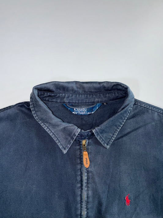 Polo Ralph Lauren 100% Cotton Made in Portugal Red Pony Pull Faded Black Full-Zip Harrington Jacket (XL)