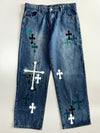 Cross Print Denim Jeans (W:38 |L:45)