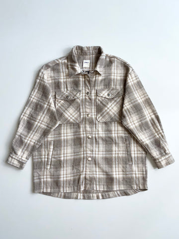 ONLY Plaid Flannel Overshirt Shacket – Beige/Grey (L)