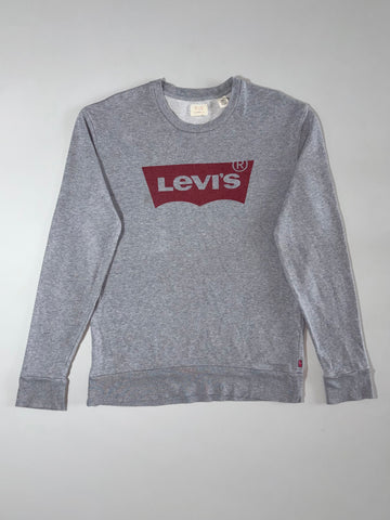 Levi’s Batwing Logo Sweatshirt – Grey, classic red batwing logo print (M)