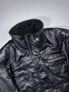 Vintage Black Leather Bomber Jacket — Ribbed Collar/Cuff Zip-Up (S/M)