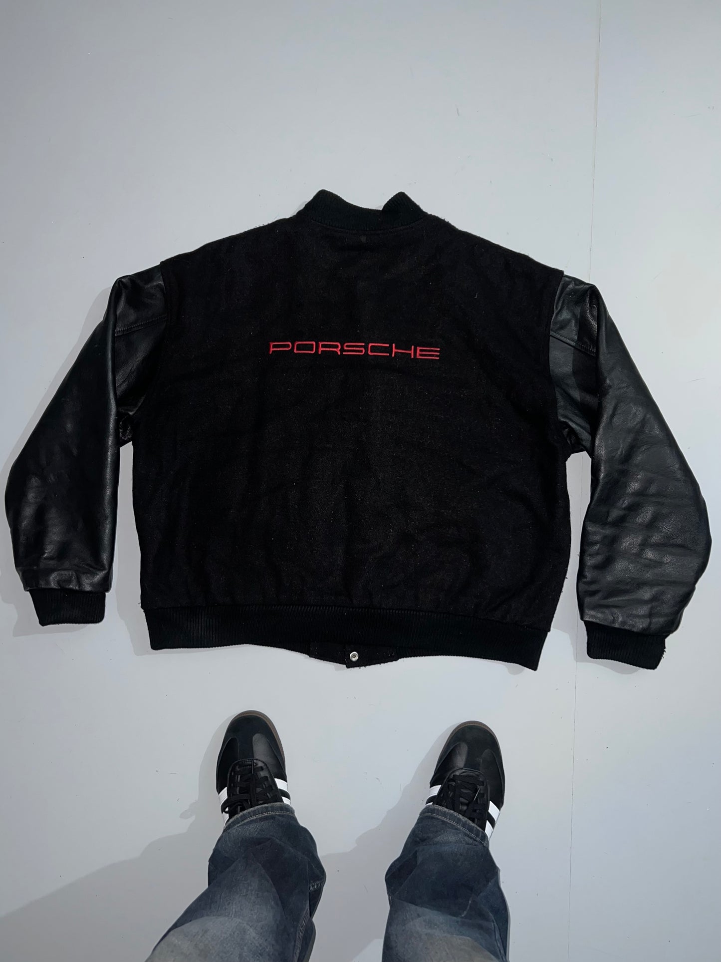 ZVintage Porsche Leather & Wool Letterman Varsity Jacket (RARE FIND) (L/XL)