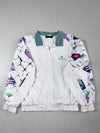 Vintage Pierre Cardin White Abstract Print Windbreaker Jacket (2XL)