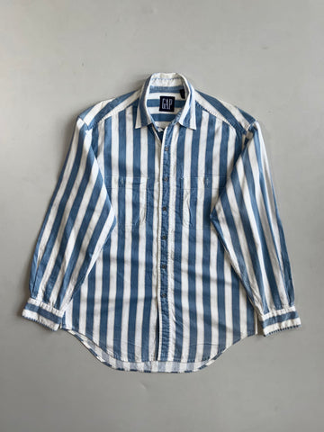 Vintage 90s GAP Blue & White Bold Stripe Cotton Shirt(M)