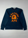 Vintage BAPE College Logo Crewneck Sweatshirt – Navy/Orange – (M)