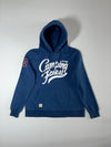 American Vintage Blue Graphic Pullover Hoodie | Camping Forest Print (M)