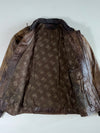 Vintage Two-Tone Brown & Black Leather Moto Bomber Jacket (L)