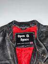 Open Space Distressed Black Leather Cafe Racer Jacket (XL)