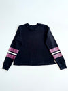 Roots Beaver Logo Striped Sleeve Crewneck Sweatshirt – Black/Plum women’s(S)