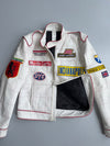 90's Dolce & Gabbana Vintage Racing Leather Jacket | “Indianapolis” Monte Carlo Patches | White Sheep Leather | Made in Italy Size (S/M)