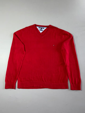 Tommy Hilfiger Red Premium Cotton V-Neck Sweater (XL)