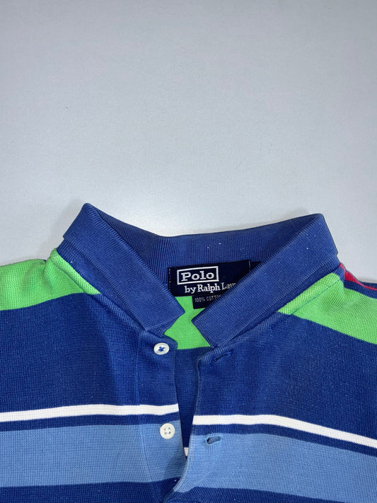 Polo Ralph Lauren Vintage Multistripe Polo T-Shirt | Red Pony Logo | Navy/Green/Blue (XL)