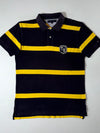 Tommy Hilfiger Striped Rugby Polo — Navy/Yellow TH Crest Patch (L)