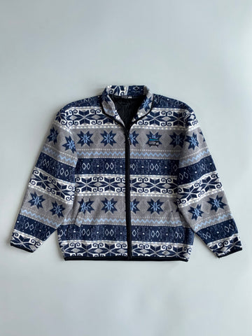Natural Clothes Style Nordic Fair Isle Fleece Jacket (L)