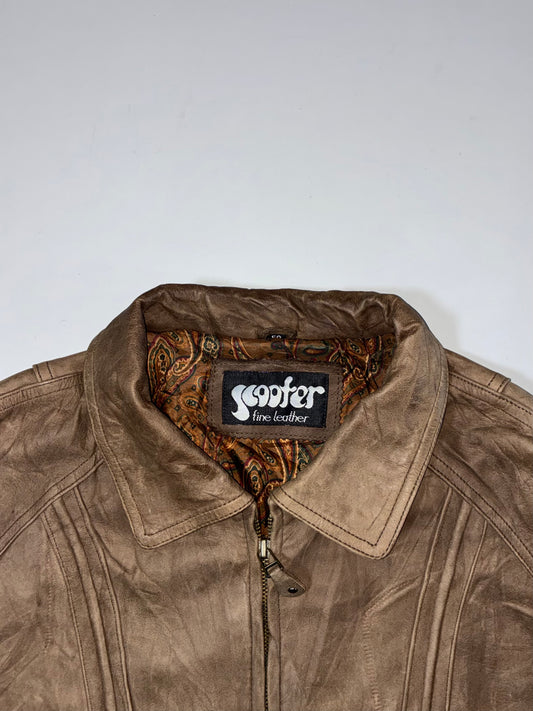 Scooter Fine Leather Distressed Tan Bomber Jacket (L/XL)