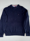 Vintage 90s Tommy Hilfiger | Navy Chunky Knit Crew Sweater – Big Flag Tag | (XL)