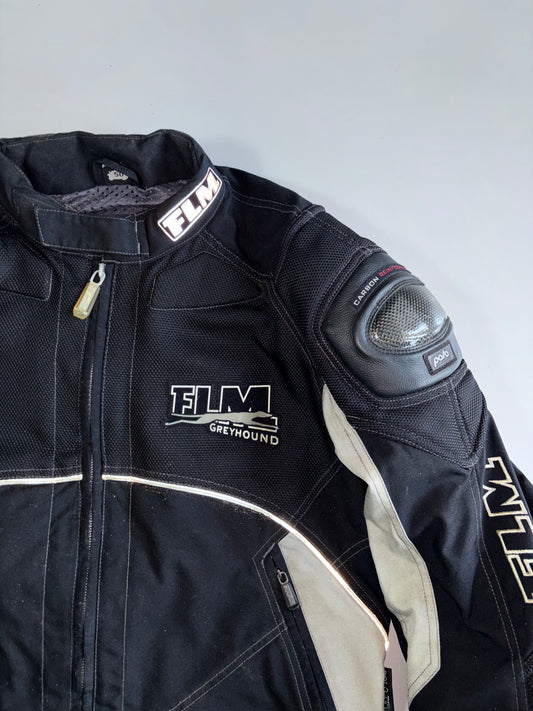 FLM Greyhound Black Grey Textile Moto Jacket / Carbon Fiver Protection (Paded)(M)