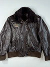 Vintage Arizona Jean Co. Brown Leather Bomber Jacket with Fur Collar Furr Inside (L)