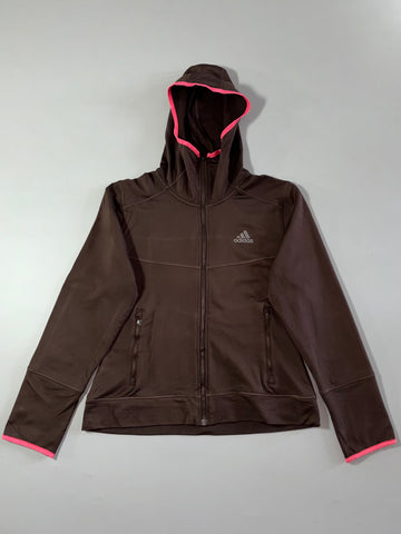 Y2K Adidas Brown & Pink Fleece-Lined Zip-Up Hoodie Women's (S)